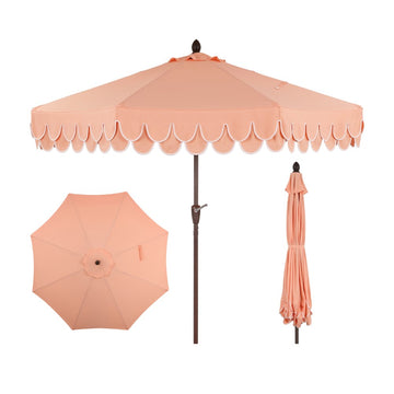 Tracy 9 ft. Classic MidCentury Scalloped Fringe Market Patio Umbrella